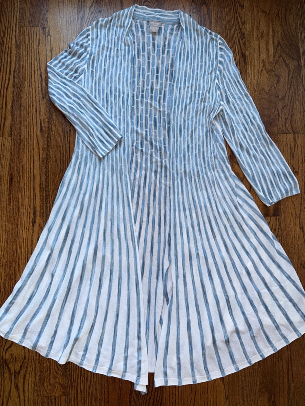 Chico's Traveler Light Blue & White Striped Open lightweight Cardigan -Size 1